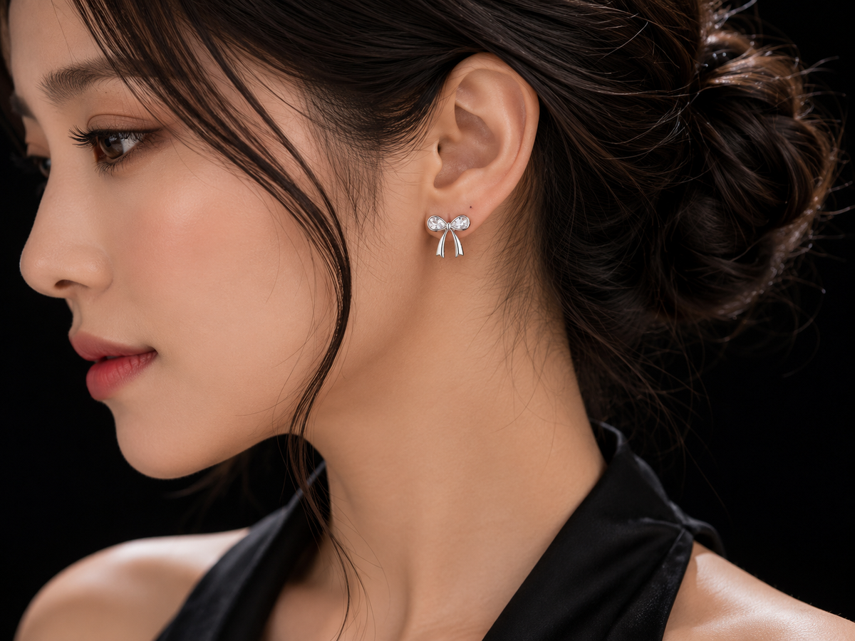 Luxury Bow American Diamond Earrings | Anti-Tarnish Premium Silver Studs