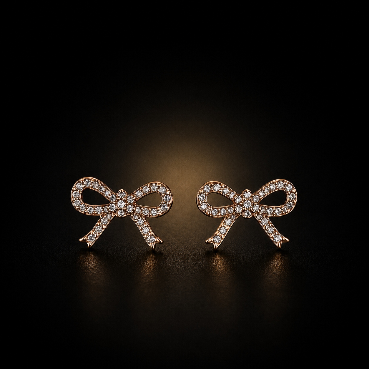 Elegant Crystal Bow Stud Earrings | Rose Gold Korean Ribbon Earrings