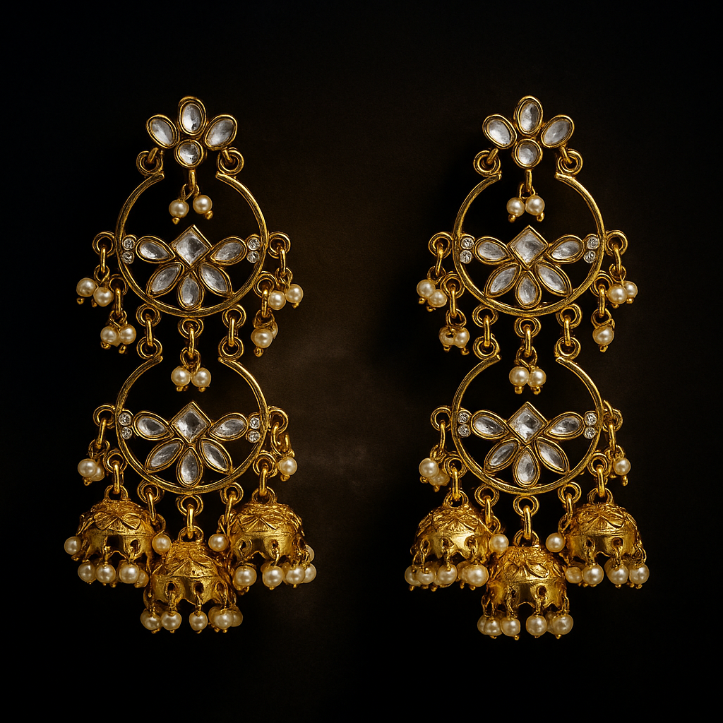 Traditional Gold Plated Jhumka Earrings for Women | Elegant Pearl Studded Ethnic Earrings