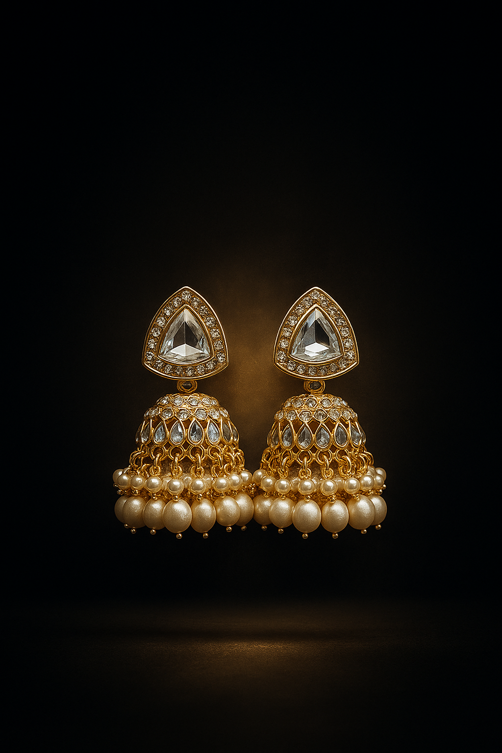 Graceful Gold Plated Jhumka Earrings with Center Stone & Pearl Drop | Elegant Alloy Drop Earrings
