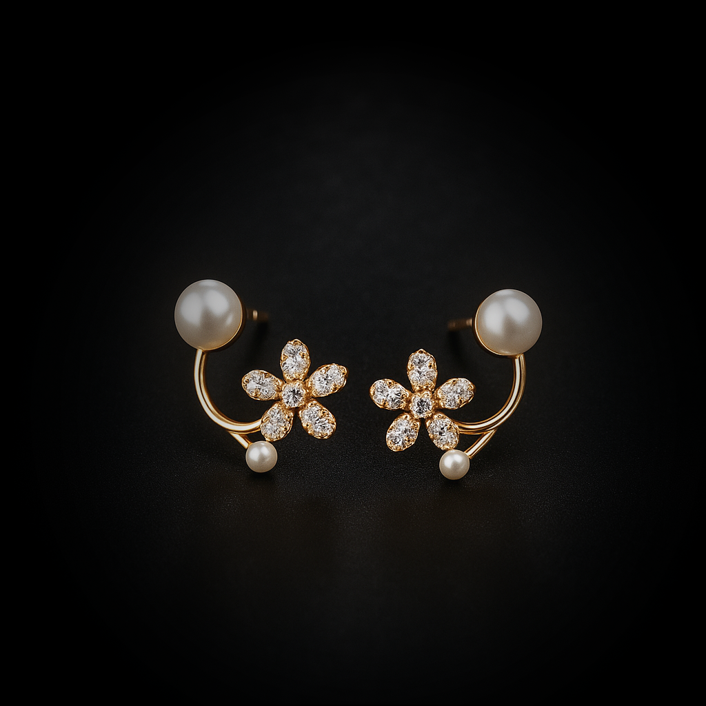Radiant Bloom Dual Earring Combo – Buy 1 Get 1 Free | Floral Pearl Studs & Spiral CZ Hoops