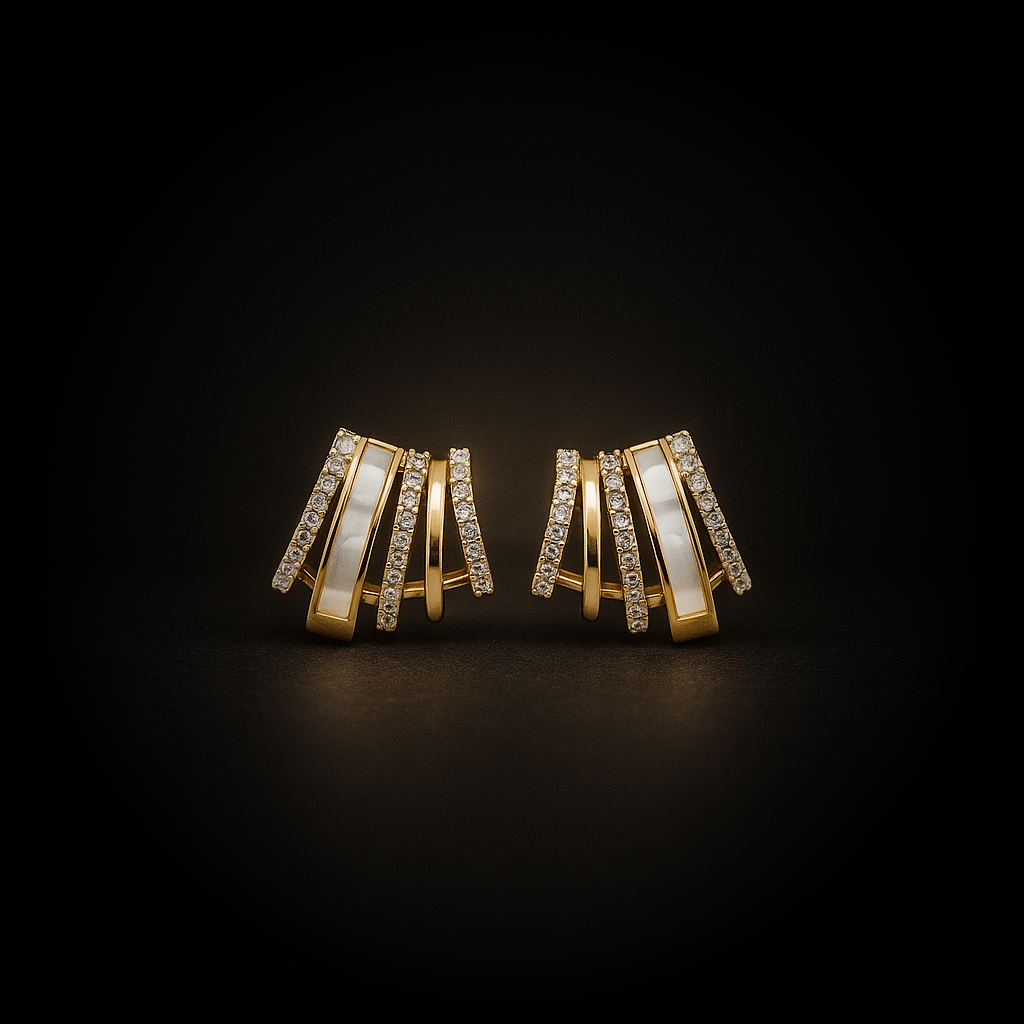 Aurelia Luxe Layered Hoops | Gold & White Korean Triple Band Earrings