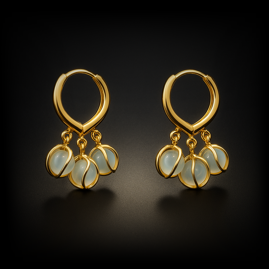 PolluxCraft Opal Glow Drop Earrings | Korean Inspired Gold-Plated Beaded Dangle