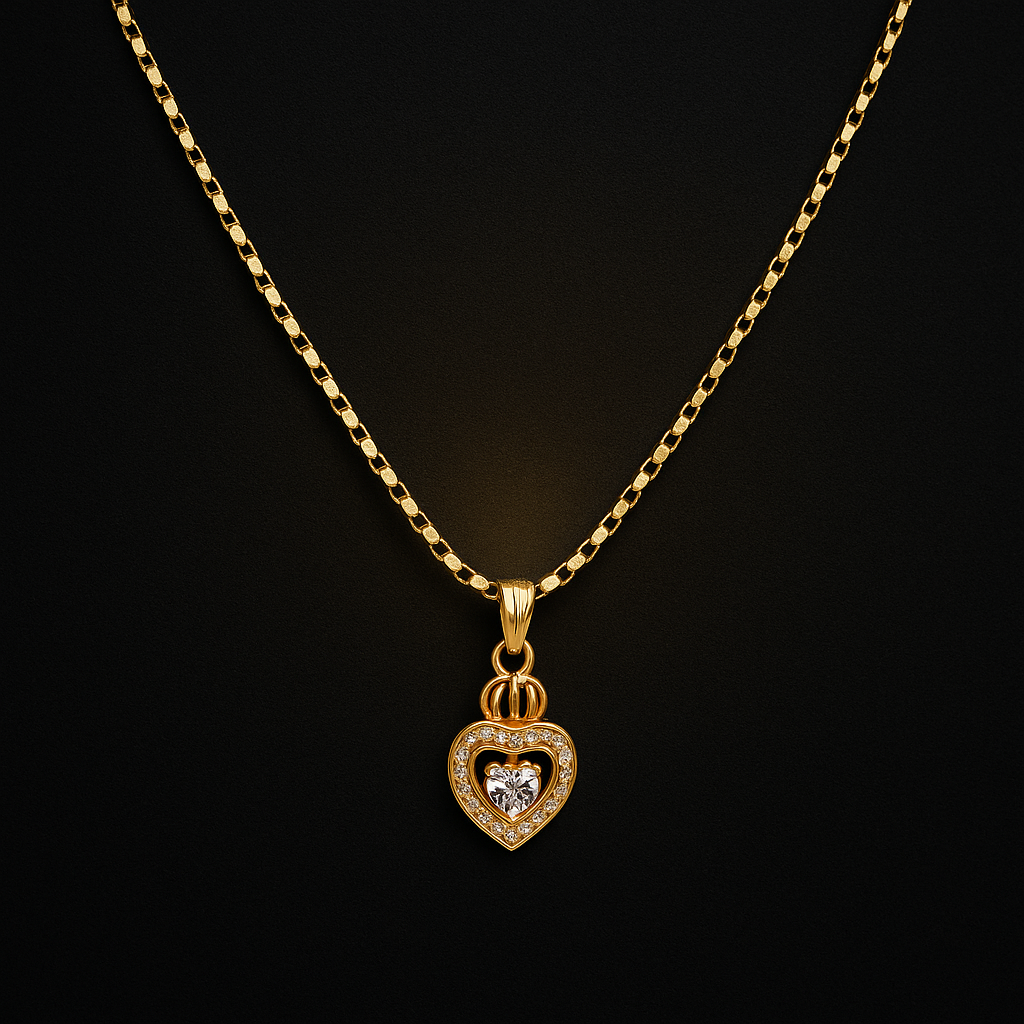 Timeless Gold Plated Heart Pendant Necklace | American Diamond Stones