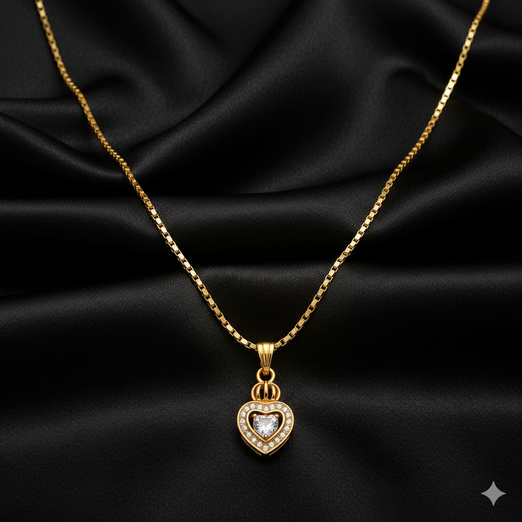 Timeless Gold Plated Heart Pendant Necklace | American Diamond Stones