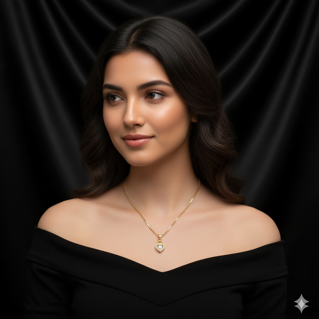 Timeless Gold Plated Heart Pendant Necklace | American Diamond Stones