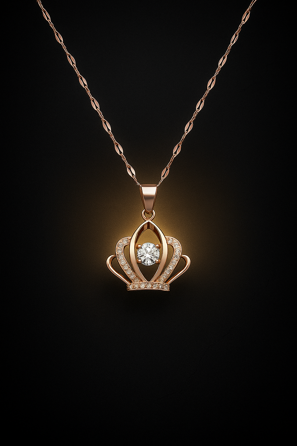 Queen Crown Rose Gold Plated Pendant Necklace with American Diamond (CZ)
