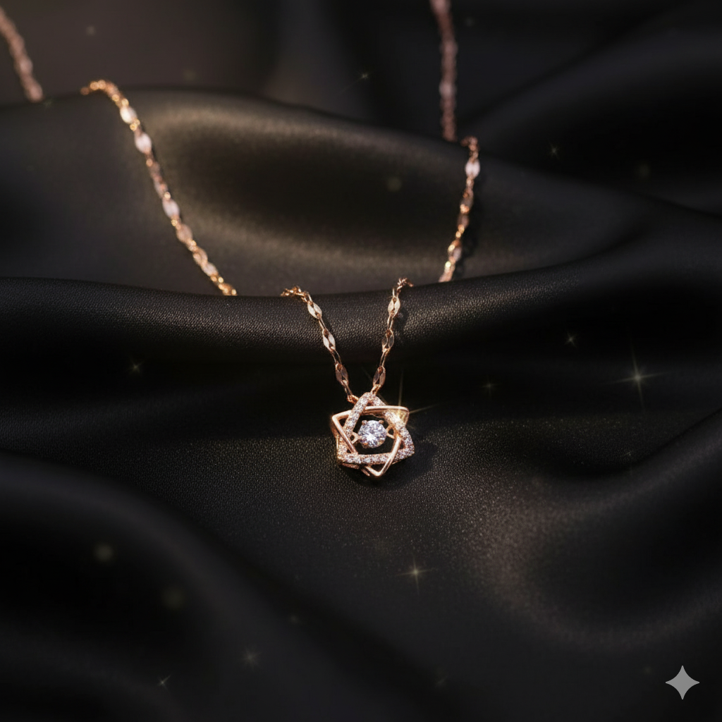 Fancy Rose Gold Plated American Diamond Pendant Necklace for Women & Girls