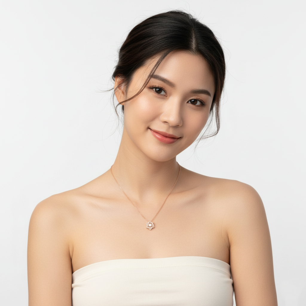 Fancy Rose Gold Plated American Diamond Pendant Necklace for Women & Girls