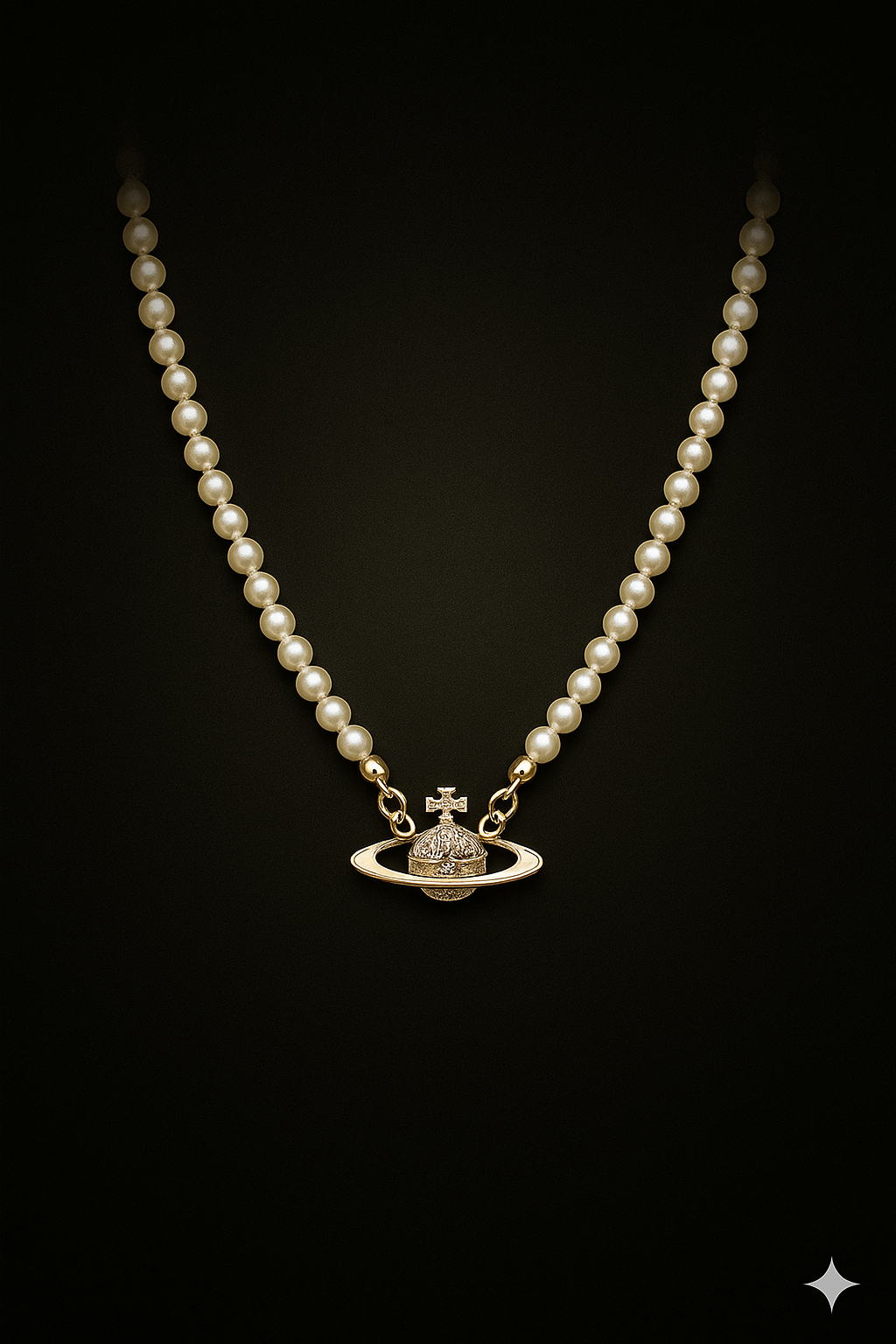 Vivienne Westwood Rose Gold Plated Pearl Planet Pendant Necklace | Adjustable Chain