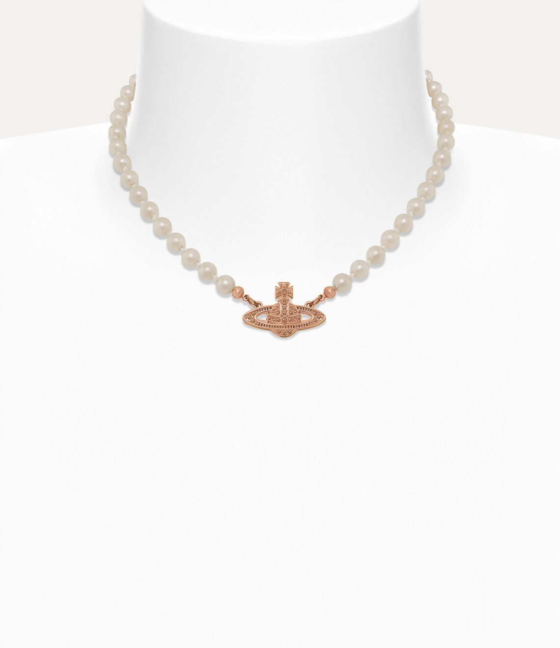 Vivienne Westwood Rose Gold Plated Pearl Planet Pendant Necklace | Adjustable Chain