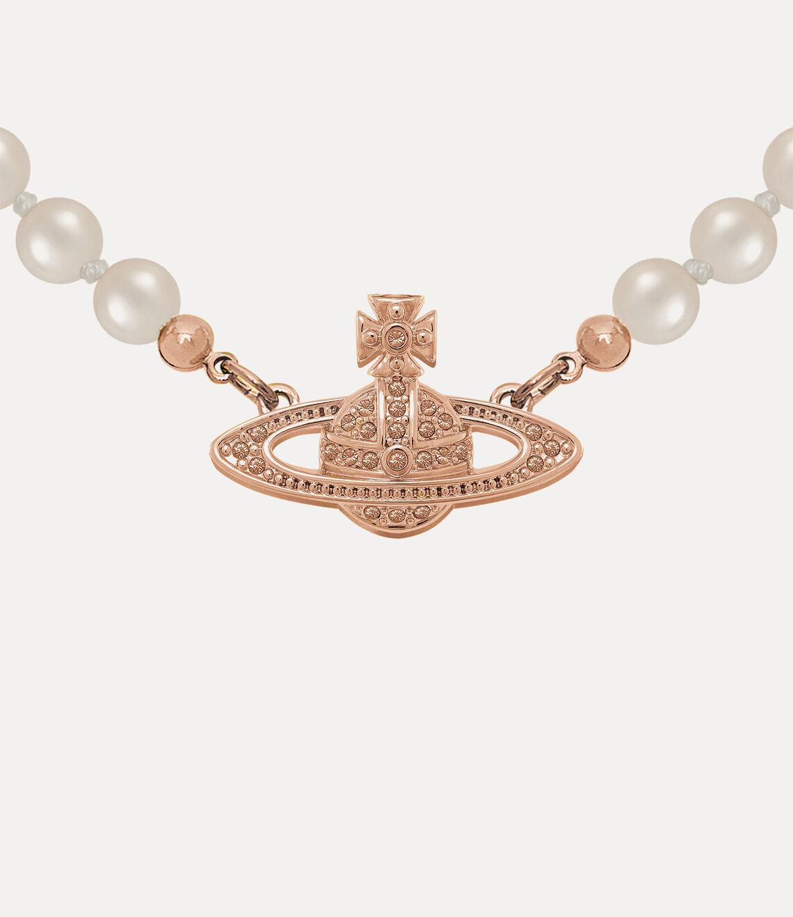 Vivienne Westwood Rose Gold Plated Pearl Planet Pendant Necklace | Adjustable Chain