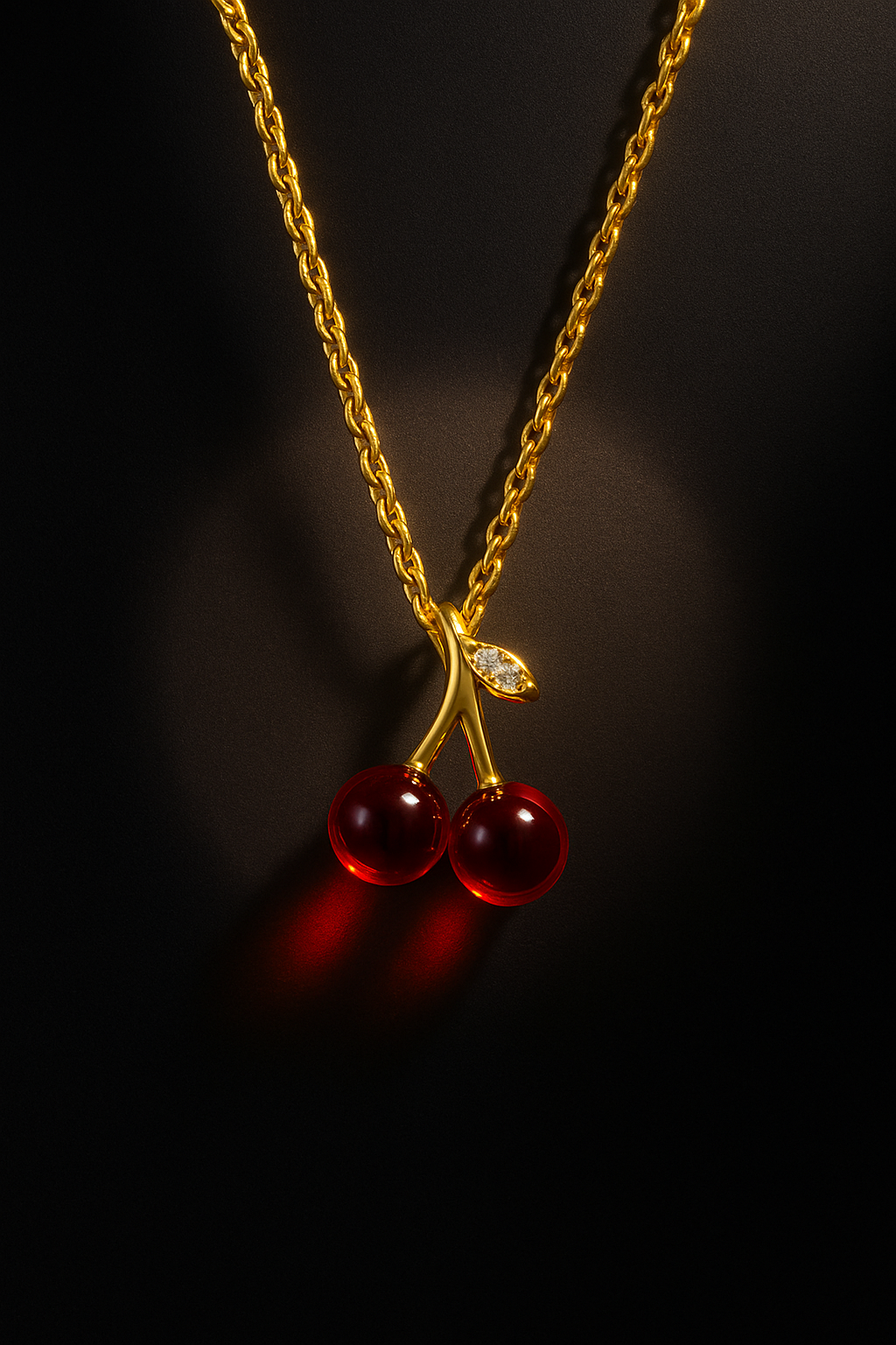Cute Cherry-Shaped Pendant Necklace for Women – Gold Plated & Adjustable