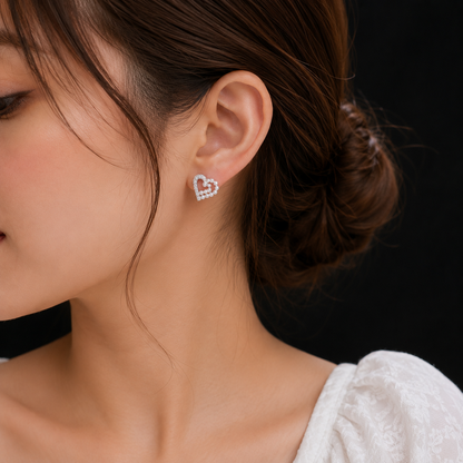 Pearl Heart Embrace | Premium American Diamond Pearl Heart Stud Earrings