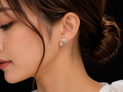 Éclat Fleuré | Premium American Diamond Pearl Floral Earrings