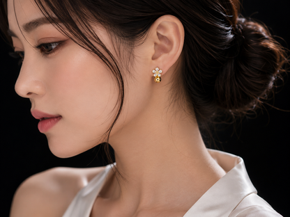 Golden Bloom Radiance | Premium American Diamond Floral Drop Earrings