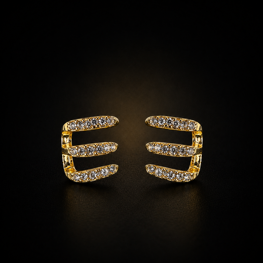 LumiStrand Triple Band Earrings | Gold Plated Minimal Luxe Statement Earrings