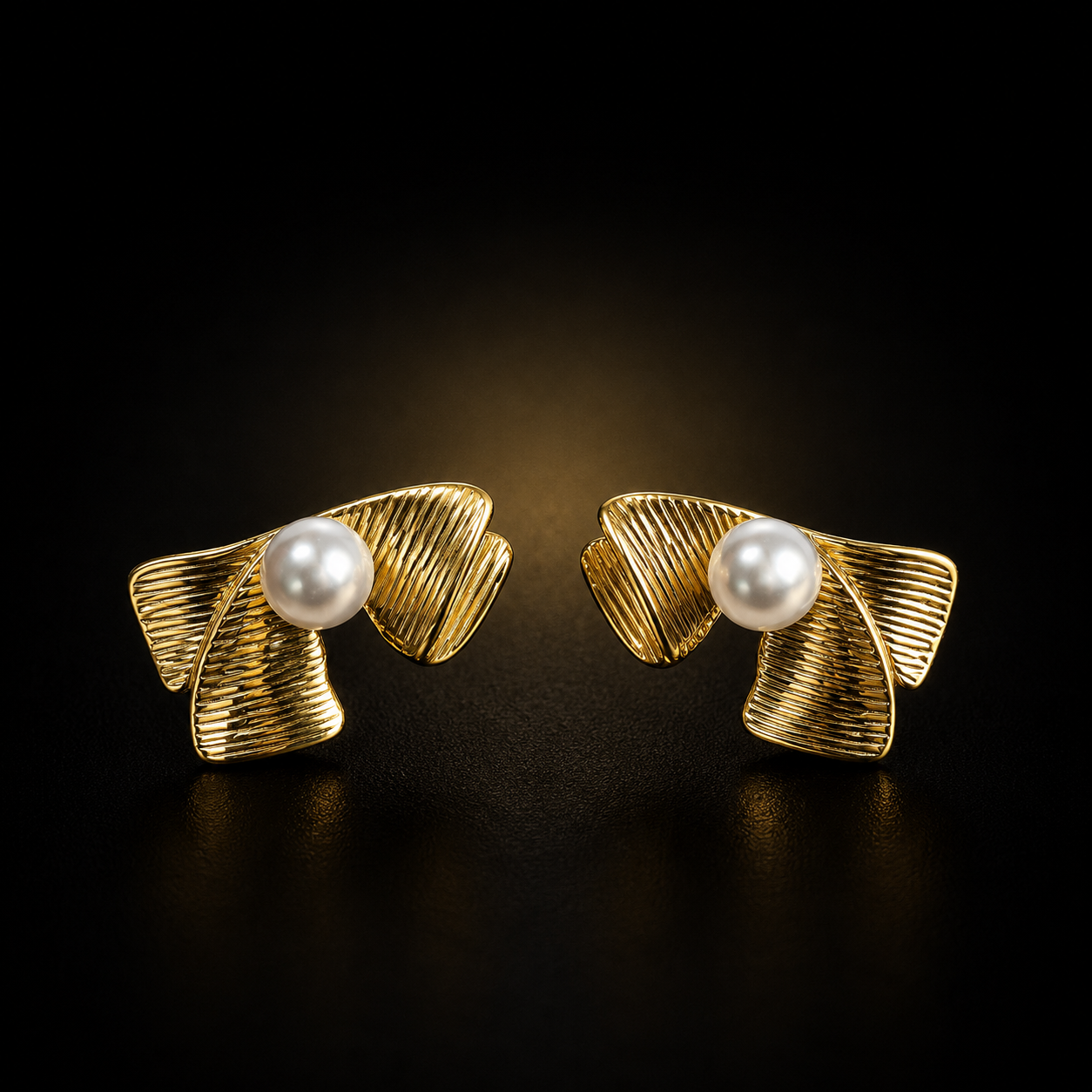 Auréa Pearl Leaf Stud Earrings | Gold Plated Modern Botanical Statement Earrings