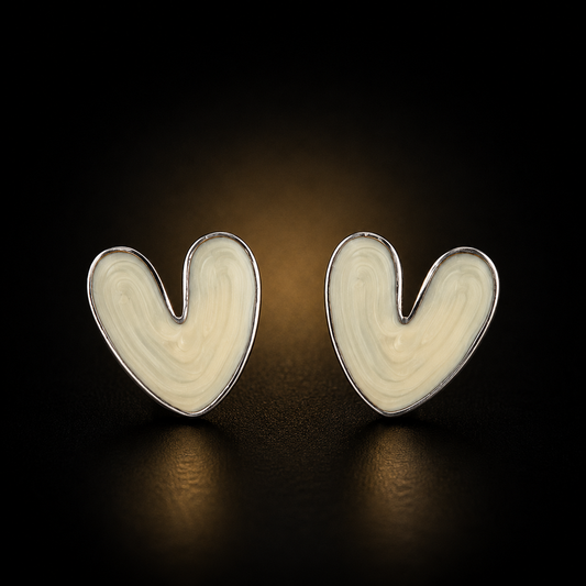 Ivory Whisper Abstract Stud Earrings | Minimal White Enamel Statement Earrings for Women