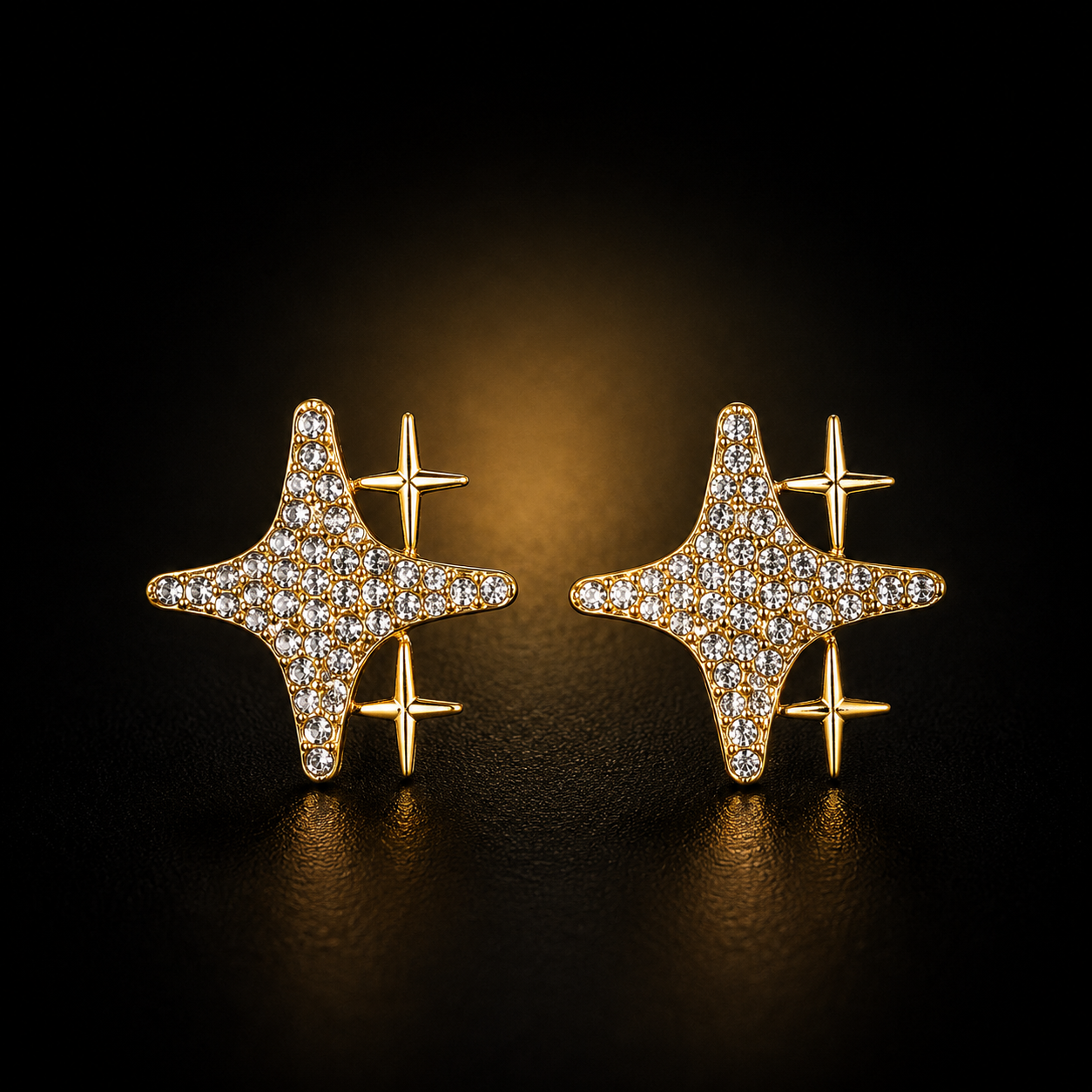 Celestial Spark Gold Star Stud Earrings | Minimal Crystal Korean Earrings