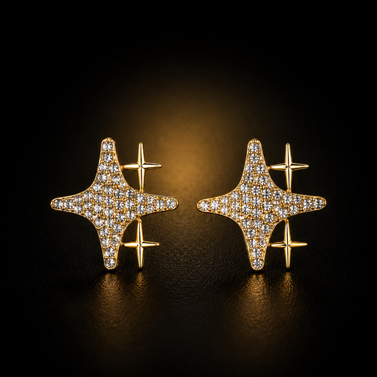 Celestial Spark Gold Star Stud Earrings | Minimal Crystal Korean Earrings