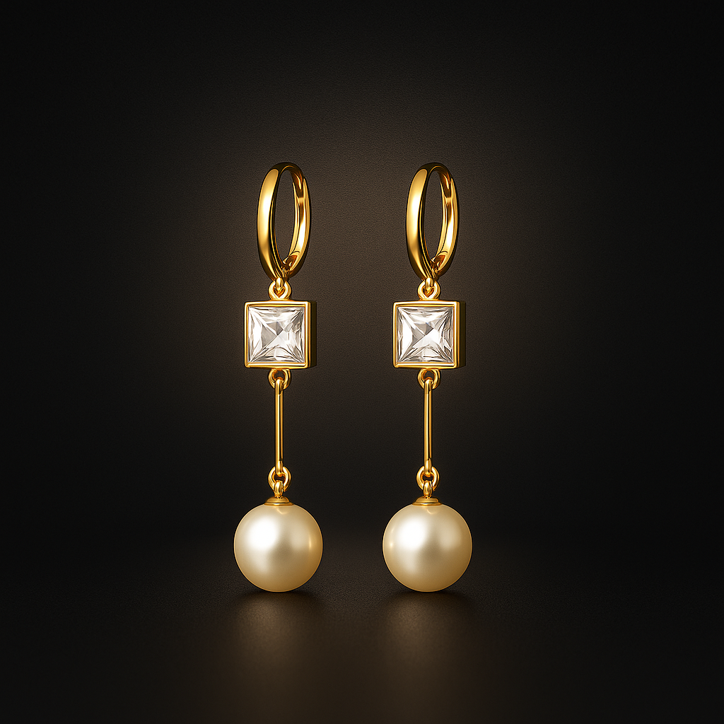 LustraGlow Pearl Elegance Drop Earrings | Gold Plated Minimal Chic Jewelry for Women & Girls