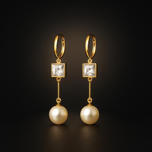 LustraGlow Pearl Elegance Drop Earrings | Gold Plated Minimal Chic Jewelry for Women & Girls