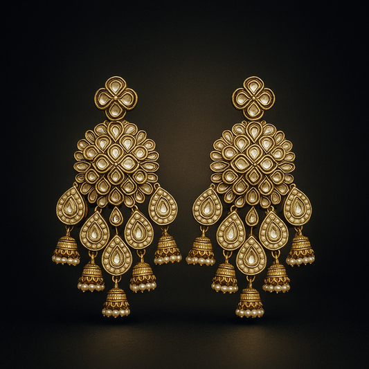 Traditional Gold Plated Filigree Dangler Earrings | Ethnic Drop Jhumkas for Party & Ethnic Wear