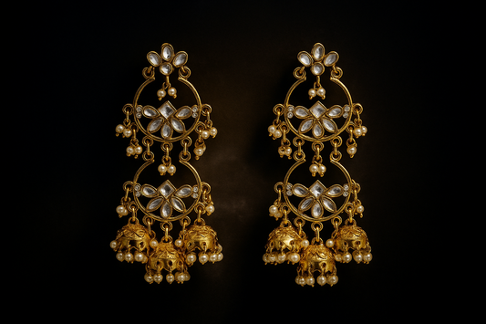 Traditional Gold Plated Jhumka Earrings for Women | Elegant Pearl Studded Ethnic Earrings