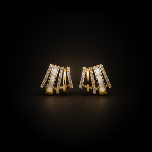 Aurelia Luxe Layered Hoops | Gold & White Korean Triple Band Earrings