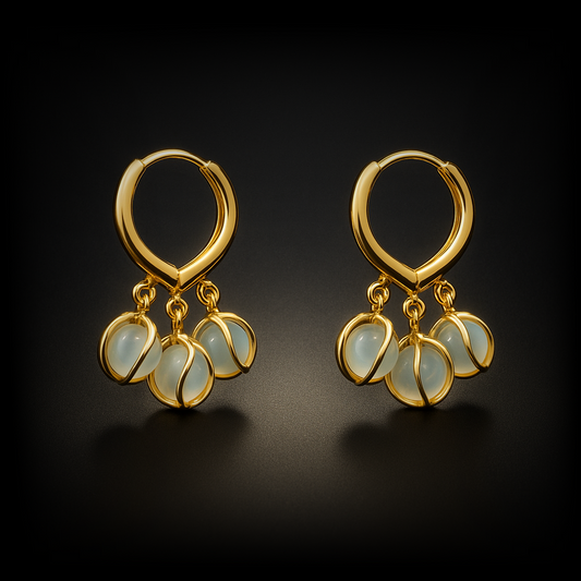 PolluxCraft Opal Glow Drop Earrings | Korean Inspired Gold-Plated Beaded Dangle