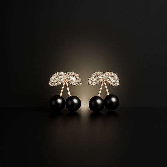 Seoul Berry Spark Rhinestone Earrings – Korean Cherry-Inspired Gold Plated Studs for Women