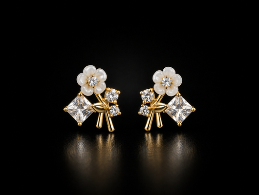 Éclat Fleuré | Premium American Diamond Pearl Floral Earrings