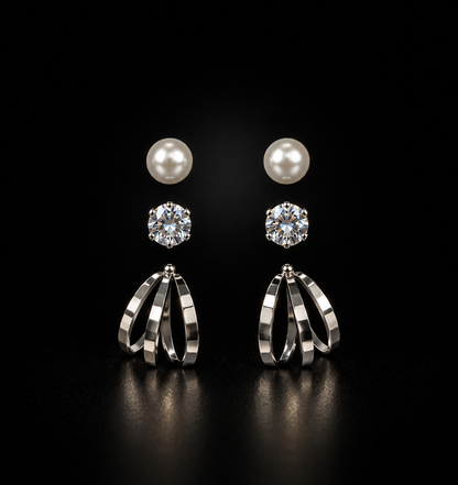 Éclat Trio Luxe | Premium Pearl, Crystal & Statement Drop 3-Piece Earring Set