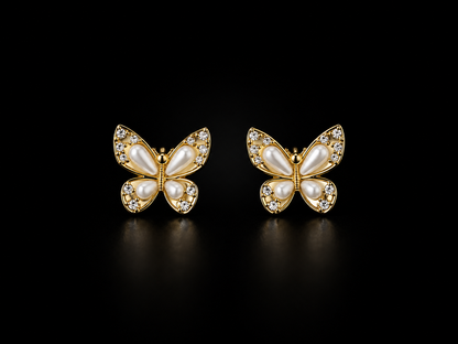 Enchanted Pearl Butterfly | Premium American Diamond Butterfly Earrings