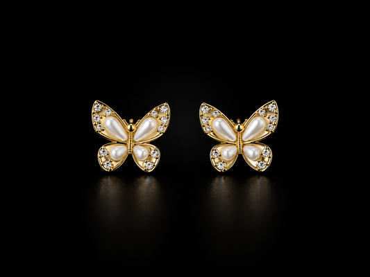 Enchanted Pearl Butterfly | Premium American Diamond Butterfly Earrings