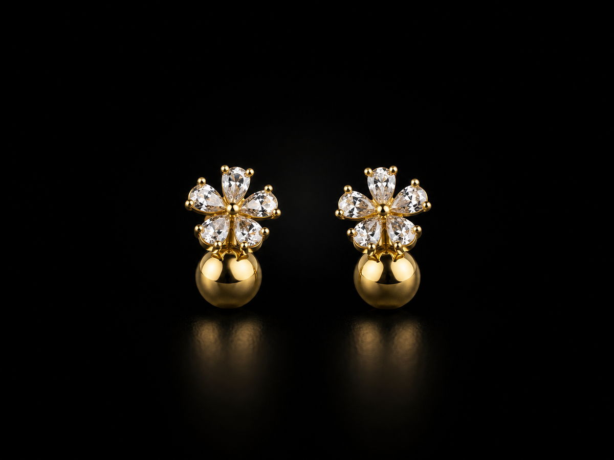 Golden Bloom Radiance | Premium American Diamond Floral Drop Earrings