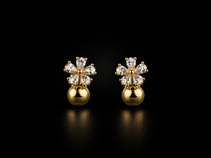 Golden Bloom Radiance | Premium American Diamond Floral Drop Earrings
