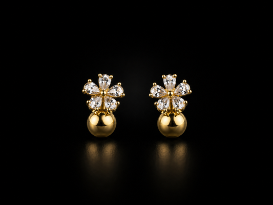 Golden Bloom Radiance | Premium American Diamond Floral Drop Earrings