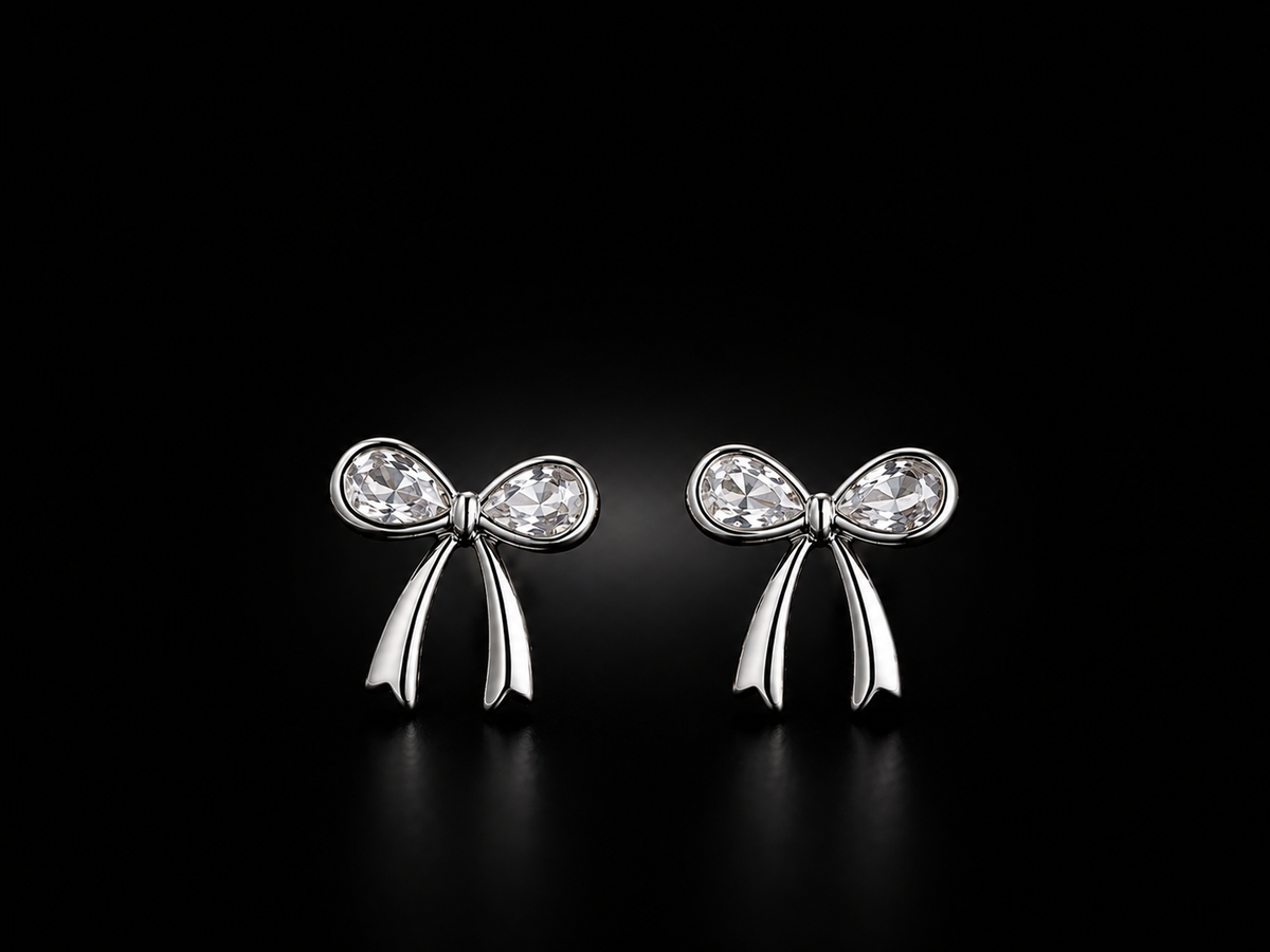 Luxury Bow American Diamond Earrings | Anti-Tarnish Premium Silver Studs