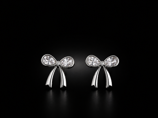 Luxury Bow American Diamond Earrings | Anti-Tarnish Premium Silver Studs