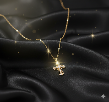 Grand Gold Plated Cross Necklace | Traditional American Diamond Bridal Jewelry