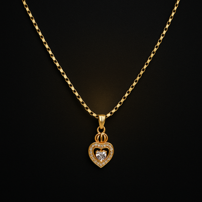 Timeless Gold Plated Heart Pendant Necklace | American Diamond Stones