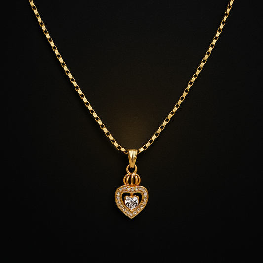 Timeless Gold Plated Heart Pendant Necklace | American Diamond Stones