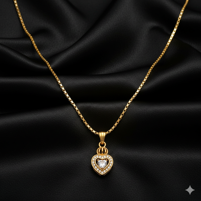 Timeless Gold Plated Heart Pendant Necklace | American Diamond Stones