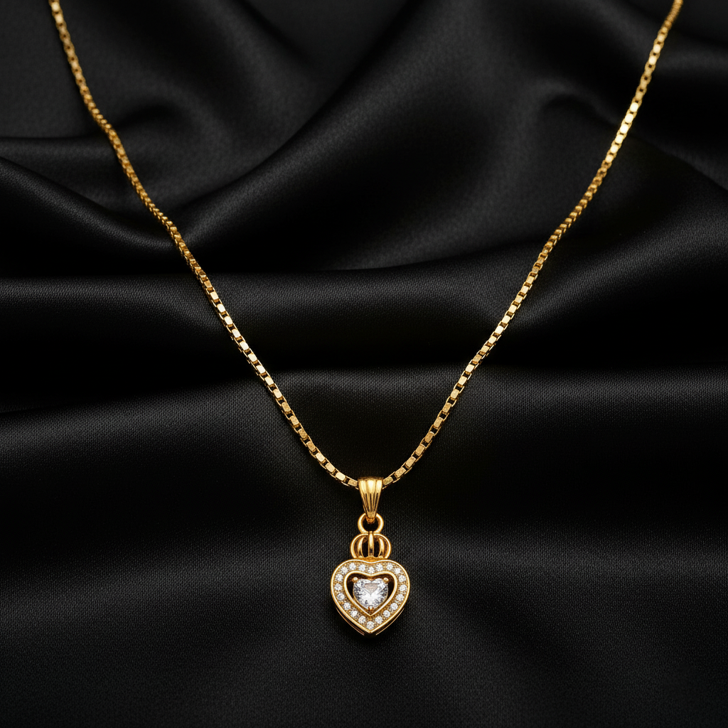 Timeless Gold Plated Heart Pendant Necklace | American Diamond Stones