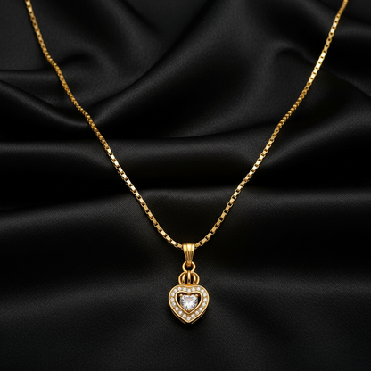 Timeless Gold Plated Heart Pendant Necklace | American Diamond Stones
