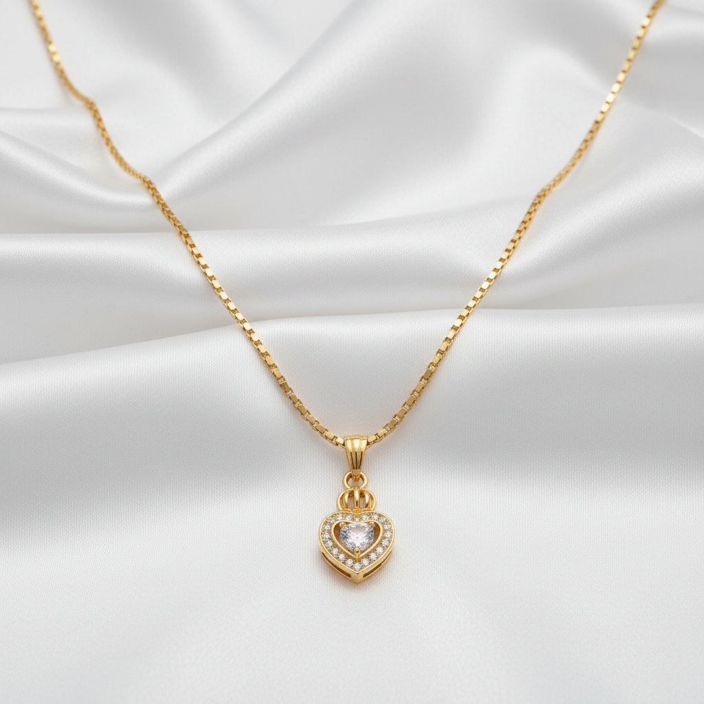 Timeless Gold Plated Heart Pendant Necklace | American Diamond Stones