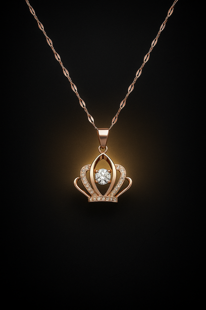 Queen Crown Rose Gold Plated Pendant Necklace with American Diamond (CZ)