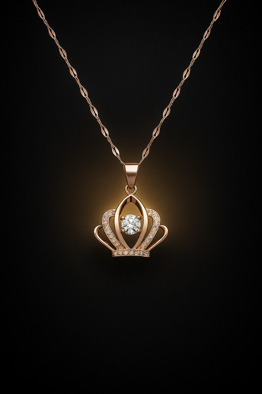 Queen Crown Rose Gold Plated Pendant Necklace with American Diamond (CZ)